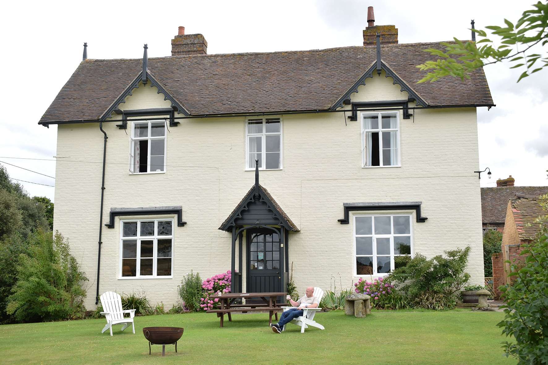 relaxing in farmhouse garden