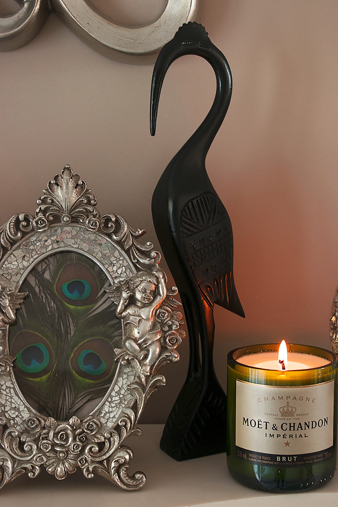 Moet Candle on Fireplace