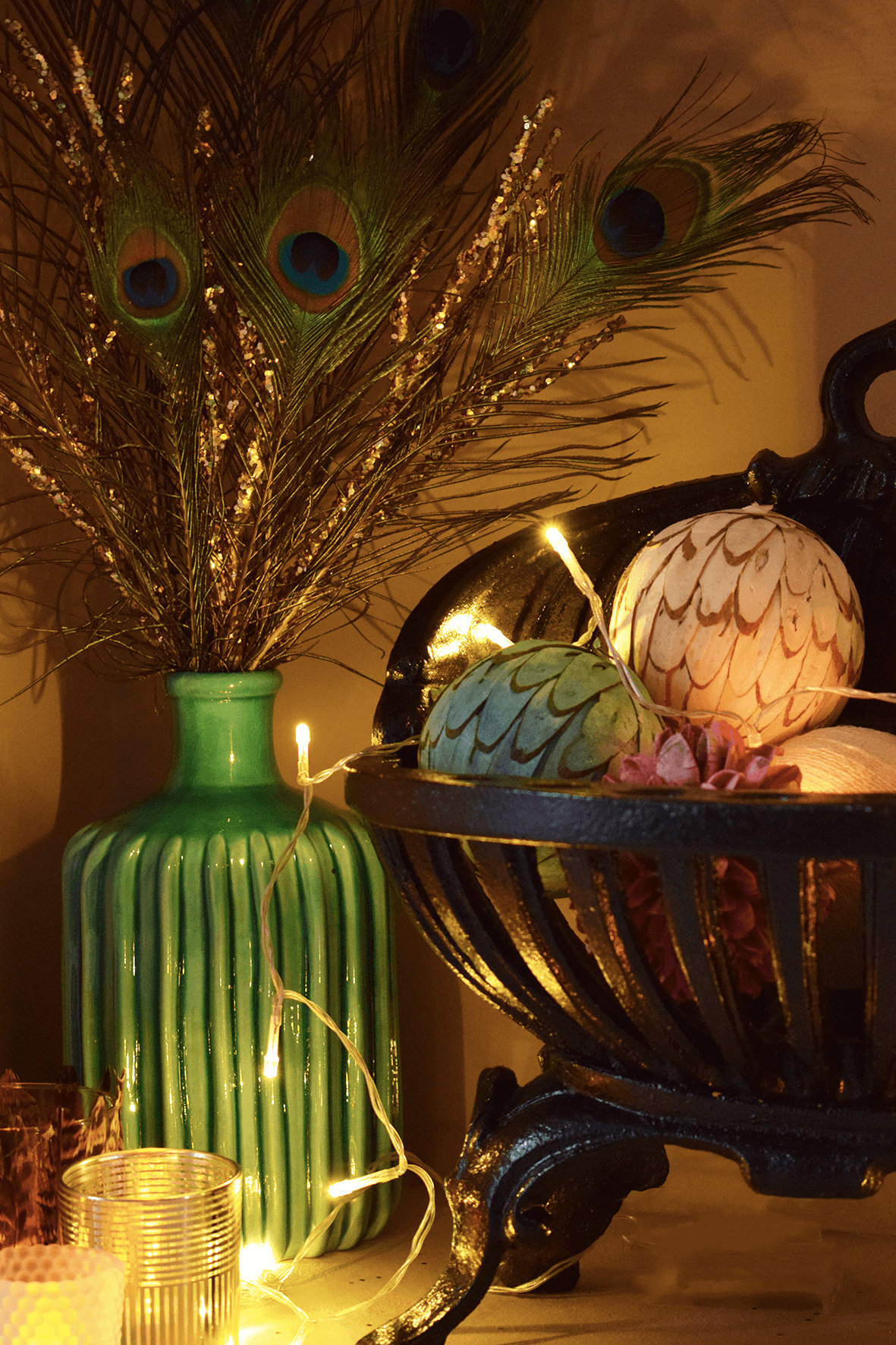 Peacock feathers in vase