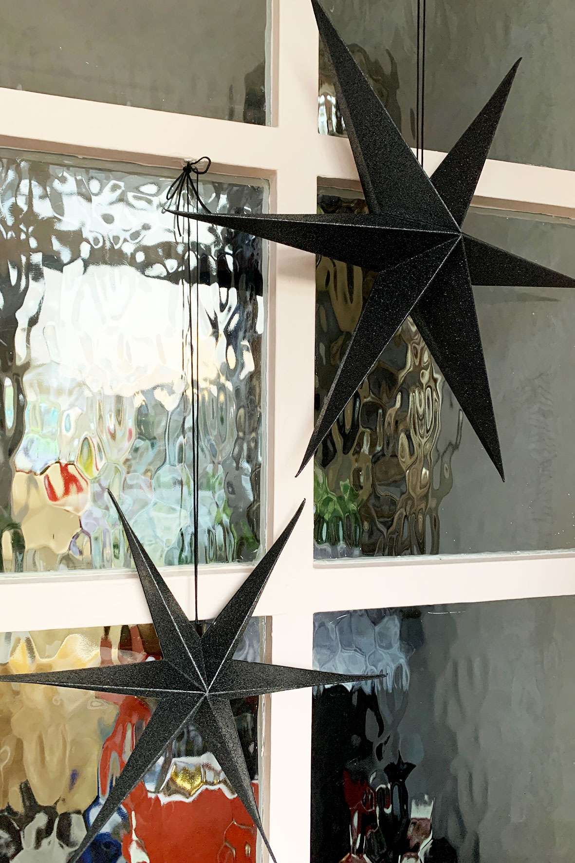 hanging paper black glitter stars