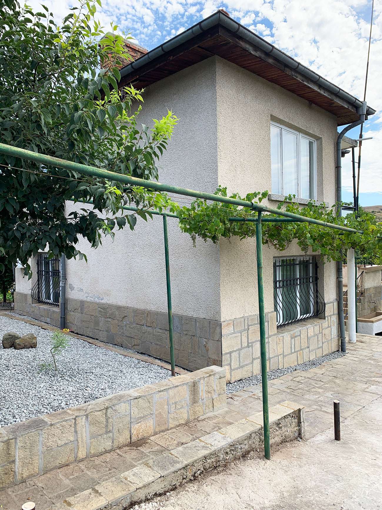 Bulgarian house with grapevine at the front.